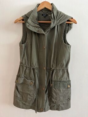 Rue21 Olive Cargo Utility Vest with Hood